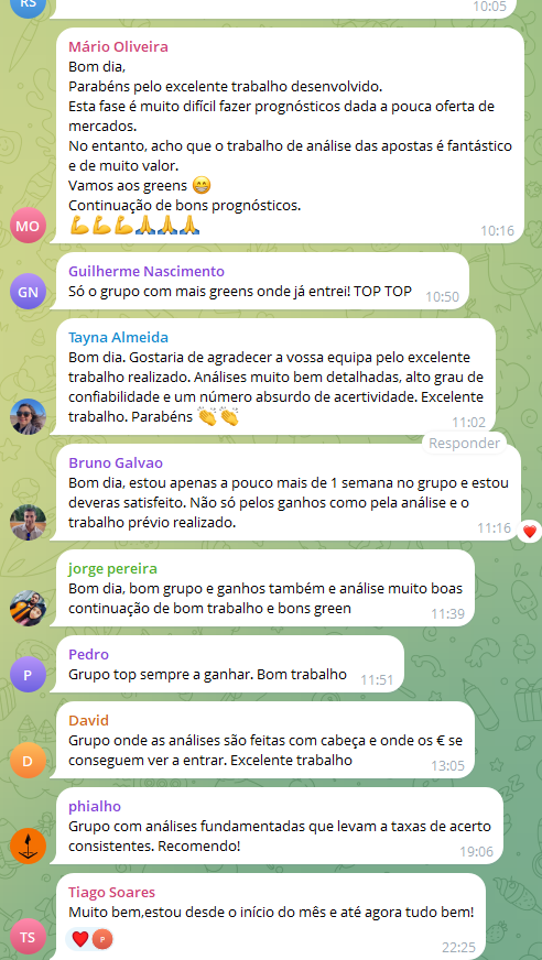 Print do Telegram: mensagens partilhadas pelos membros
